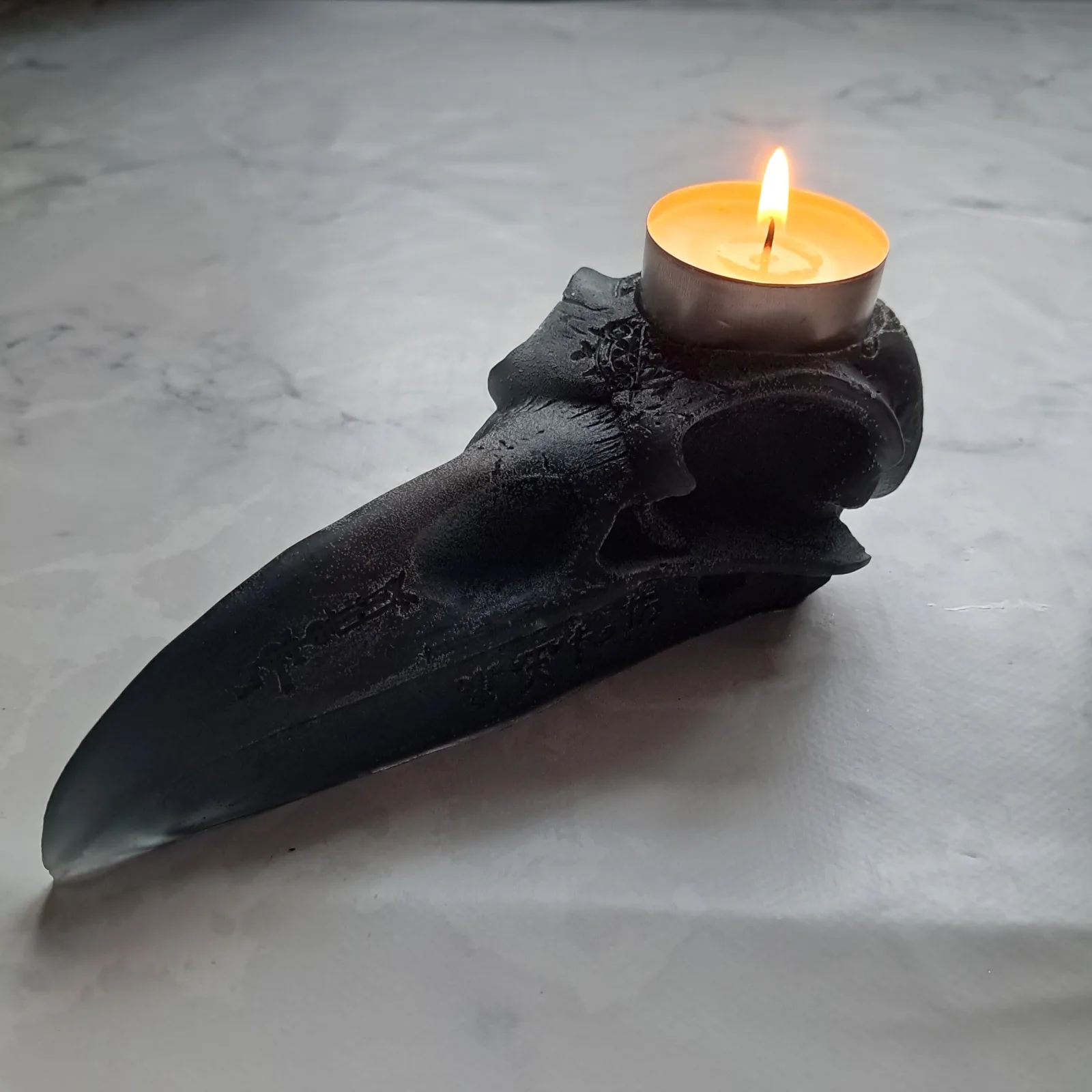 Black Raven Skull Candle Holder
